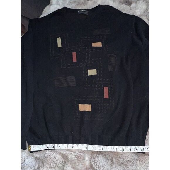 ST CROIX GRADUATED BOXES CREW NECK SWEATER, Geometric, XL, Black,squares,preppy - Picture 5 of 11